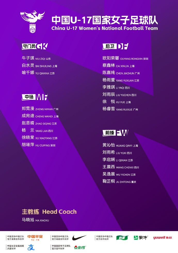 开云官网-U17女足亚洲杯，中国U-17国家女子足球队23人参赛名单公布